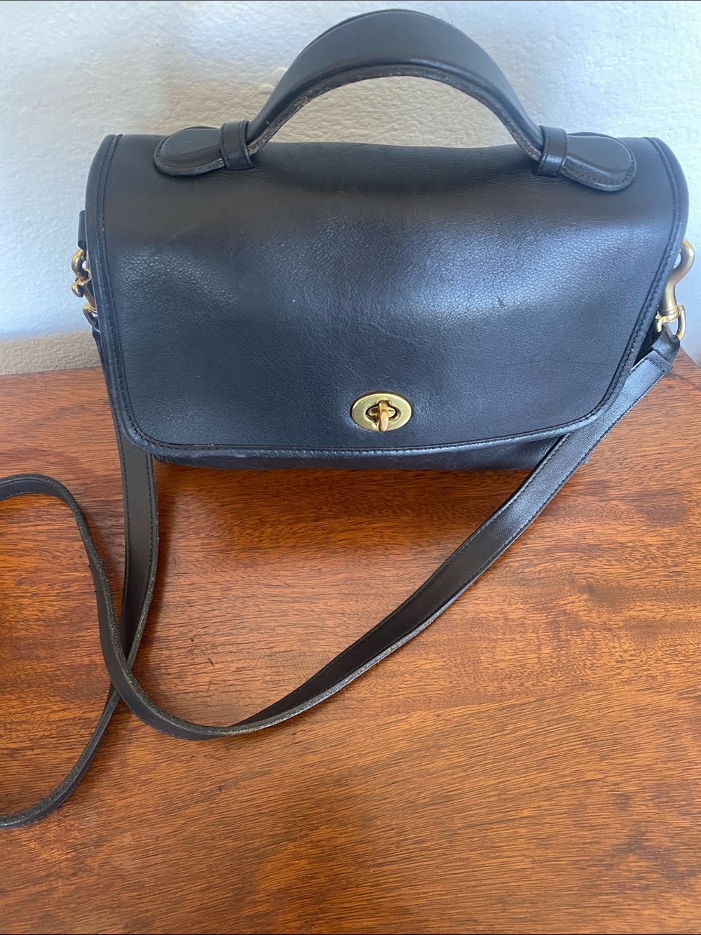 Coach Classic Black Leather Top-Handle Crossbody Bag